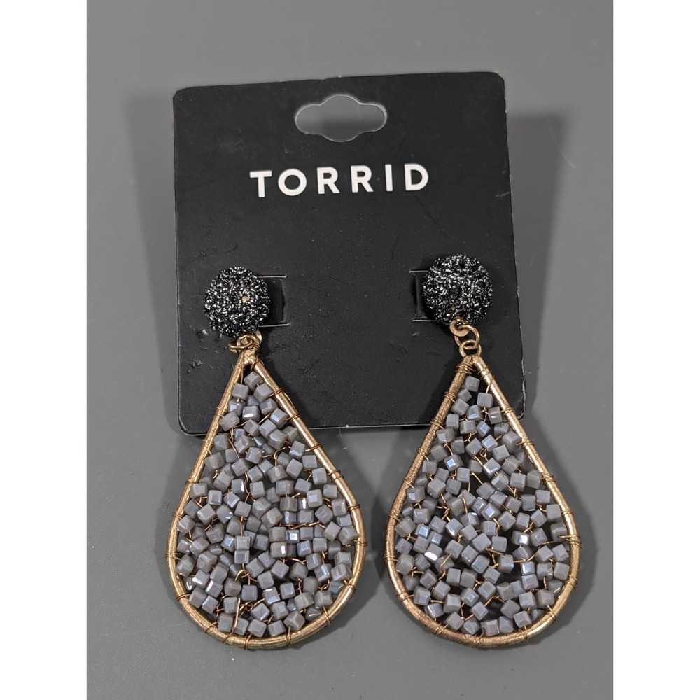 Torrid Boho Earrings Gold Tone Gray Black Gothic Teardrop Long Statement